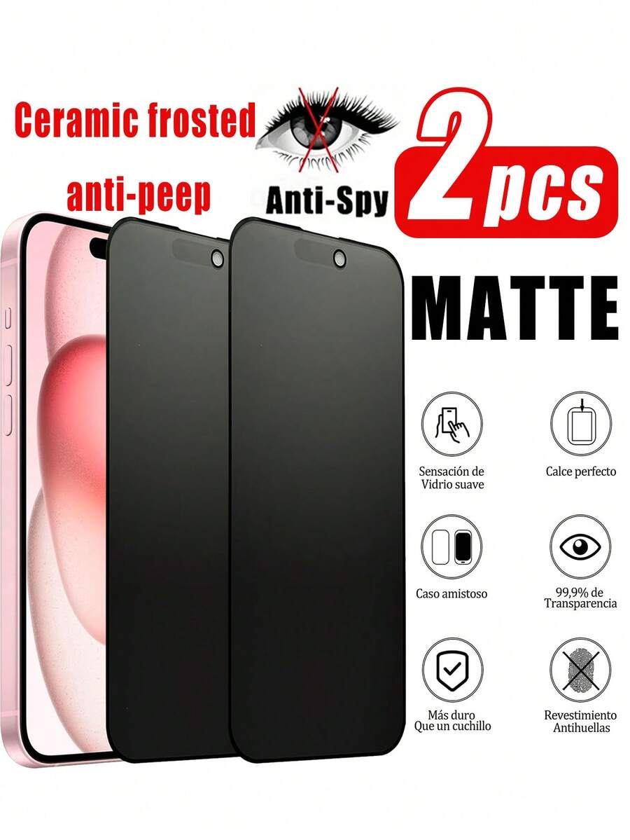 Matte Ceramic Privacy Screen Protector (2pcs), Compatible With 9H, Privacy Matte Screen Protector, Suitable For IPhone 18/17/16 Pro Max/16E/16 Plus/15 Pro Max/14/13/12/11/XR/X/XS/7/8, Anti-Fingerprint Matte Screen Protector (6.1 Inch), Full Coverage Ceramic Matte Screen Protector, Privacy Screen Protector, Phone Accessories, Suitable For Phone Cases