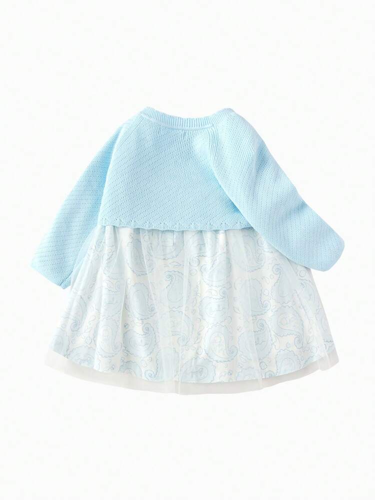 Balabala 2pcs/Set Girls Princess Dress, Sweet Bohemian Style Fashion Outfit, Autumn - Light Blue - View 6