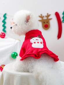 1 件宠物衣服，适合小型犬的狗/猫服装，可爱的宠物装，适合秋冬季小型犬的温暖舒适的雪人圣诞红色连衣裙 - 紅色 - 查看 3