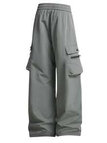 男士宽松工装裤，拉链口袋和侧抽绳腰部，男士秋季户外服装，男士多口袋抽绳腰部直筒休闲裤，返校 - 橄欖綠 - 查看 3