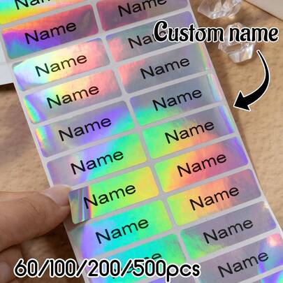 Bộ 60/100/200/500 miếng dán tên tùy chỉnh, nhãn dán hologram cá nhân hóa, nhãn dán tùy chỉnh cho bình nước, sổ tay, điện thoại, bao bì, quà tặng sinh nhật, đám cưới, tiệc tùng, phù hợp cho phụ nữ, nam giới, bạn bè, gia đình.