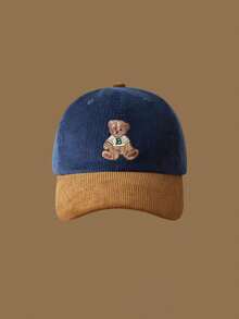 1 件可爱熊棒球帽，防晒帽，亲子卡车司机帽，拼色，刺绣，轻便可调节尺寸，男女复古冬帽