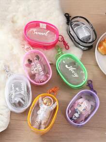 1pc Portable PVC Data Cable Storage Box, Custom Monogram, Suitable For Backpack Charm Storage, Small Gift With Customized Name, Convenient For Daily Use And Travel, Transparent Design, Headphone Storage Space, Ideal For Mobile Phone Accessories, Travel Bag, Portable Storage Bag, School/College Back-To-School Headphone Case, Data Cable Organizer Bag, Daily Use, Small Gift Customization. - Multicolor - View 3