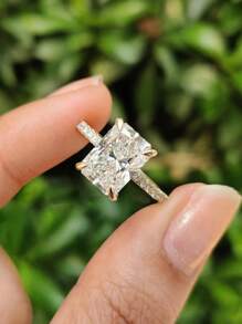 1 件 925 纯银 2-5 克拉矩形切割大方晶锆石女士结婚戒指订婚新娘派对戒指，精美珠宝礼物 - 金色 - 查看 5