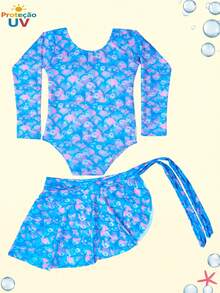 Maiô Infantil Manga Longa Com Saída De Praia Com Proteção Térmica - Escama Azul - Visão 10