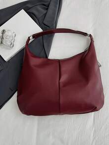 时尚简约女士手提包 - 宽敞的肩背托特包，配有安全拉链，百搭时尚配饰，有浅黑色/酒红色/棕色可选，时尚酒红色手提包 - 酒紅色 - 查看 8