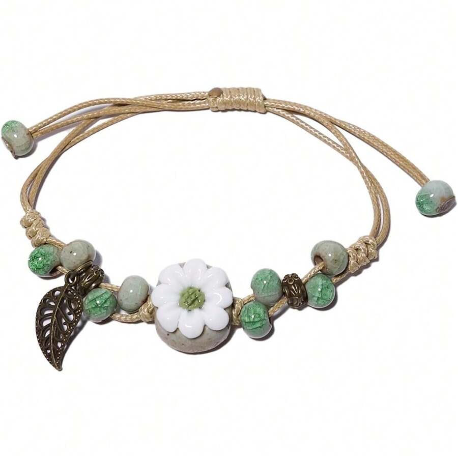 Handmade Green Boho Bracelets For Women, Bohemian Ceramic Beads Bracelets For Friends,  Porcelain Stone Beaded Bracelets For Sisters - Default - View 1