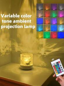 1pc Bedroom RGB Night Light With Dynamic Lighting Effect, Cylindrical Water Wave Design, Bedroom Ambiance Lighting, Projection Lamp, USB Powered, 3 Colors/16 Colors Options, Rotatable Light Color, Suitable For Birthday Photo, Outdoor Camping, Bedroom, Room, Corridor, Home Decor, Christmas Decor, Christmas Lights, Christmas, Home Decor Living Room, Lamp, Lighting