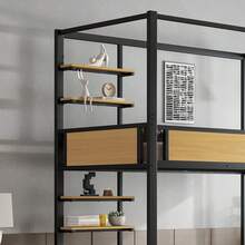 Sairedel Letto a castello robusto in ferro + MDF (nero/naturale) - Con doppio ripiano portaoggetti, robuste ringhiere e scaletta - Ampio spazio portaoggetti e opzione tenda letto - Sicuro e pratico