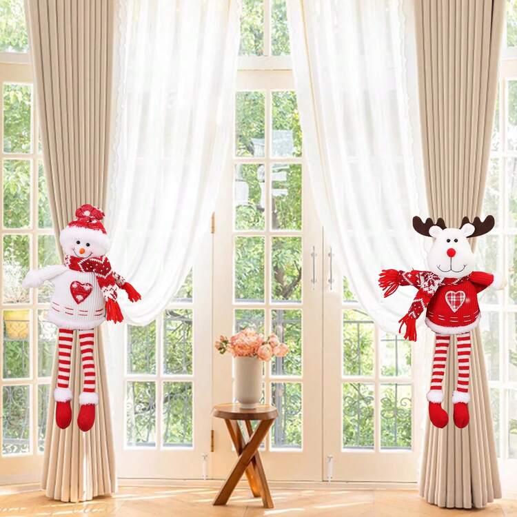 1个/3个新款针织长腿娃娃窗帘夹，圣诞装饰，卡通圣诞老人、雪人、小鹿窗帘夹，家居卧室装饰，橱窗展示，圣诞礼物，派对场景装饰道具，农舍装饰家居装饰圣诞装饰 - 彩色 - 查看 7