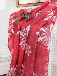 1pc Lightweight & Minimalist Fashion Christmas Red Snowflake Printed Curtain, Suitable For Living Room, Bedroom Home Decor, For All Seasons - Red - View 4