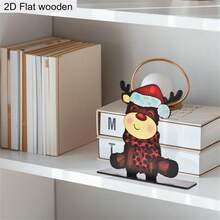 1 Piece Cute Christmas Elk Cow Christmas Tree Wooden Ornament 2D Flat Christmas Decoration Sign Plaque Christmas Desktop Centerpiece Decorations For Living Room Bedroom Office Bar And Dining Holiday Home Decor Ornaments Christmas Gifts - Multicolor - View 7