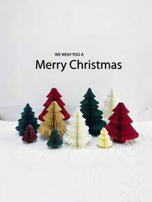 2 件/套圣诞树形桌面装饰、圣诞装饰、圣诞树蜂窝纸装饰、圣诞派对装饰、圣诞餐桌装饰、新年派对、圣诞节节日氛围装饰