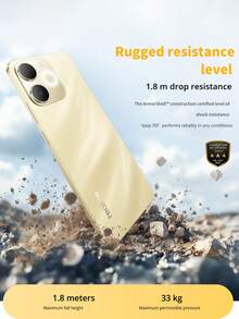 Realme Note 70T 全球解锁智能手机，搭载 Unisoc T7250 八核芯片，6.75 英寸 90Hz HD+ 眼部舒适显示屏，6000mAh 长效电池，13MP 超清晰摄像头，IP54 防尘/防水，4GB+64GB/4GB+128GB/4GB+256GB（黑色/金色） - 金色 - 查看 6