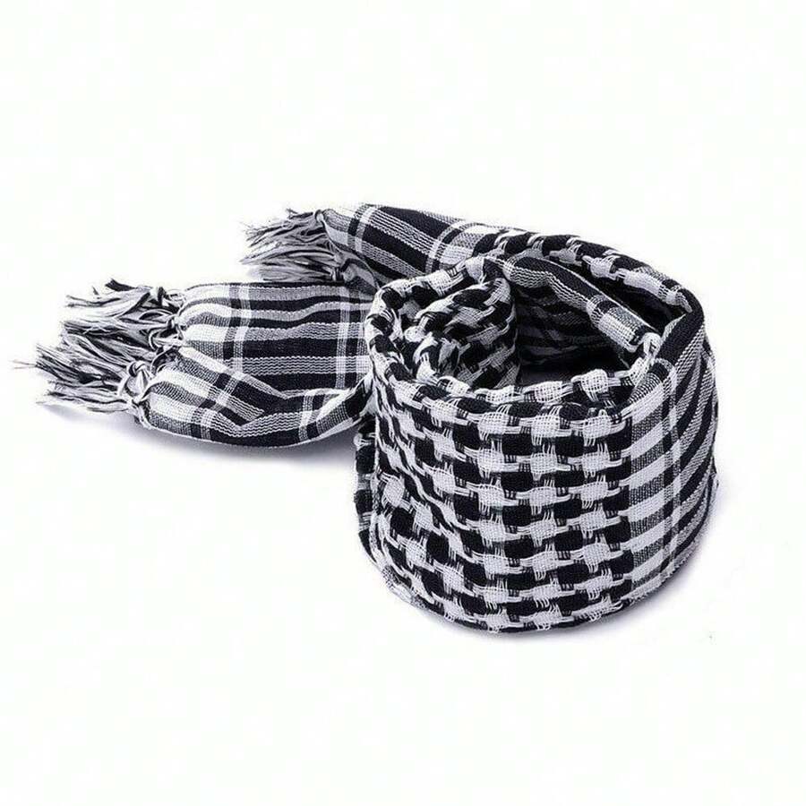 Men Women Winter Military Windproof Scarf Muslim Hijab Shemagh Tactical Shawl Arabic Keffiyeh Cotton Fashion Women Scarves - 黑與白 - 查看 1