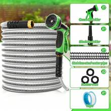 50/100 Feet Garden Stainless Steel Water Hose With Three Fittings Sprinklers & 10 Nozzles Flexible Durable Kink-Free Puncture Resistant Metal Hose For Patio Outdoor Use - 100ft - View 3