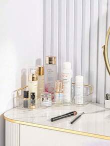 1 pieza Caja de almacenamiento para encimera de baño de una esquina, adecuada para esquinas de 90°, se usa como bandeja para tocadores de dormitorio, estantes de almacenamiento de cosméticos, encimeras de baño, estantes de especias de cocina y bandejas para botellas de perfume, para vacaciones en la playa, colección de baño, colección de dormitorio, regalo del Día del Padre, organizador de maquillaje en forma cuadrada para encimera de baño, caja de almacenamiento de gran capacidad de PET para cosméticos, perfumes y productos de cuidado de la piel - Multicolor - Ver 7