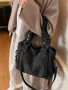 New Arrival Large Capacity Minimalist Casual Tote Bag - Black - View 8