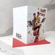1pc/2pcs Funny Giraffe & Lion Birthday Greeting Cards, Suitable For Birthday, Thank You, Holiday Greetings And More, Perfect Gift For Animal Lovers, Great For Family, Friends And Colleagues, Unique Birthday Or Holiday Card