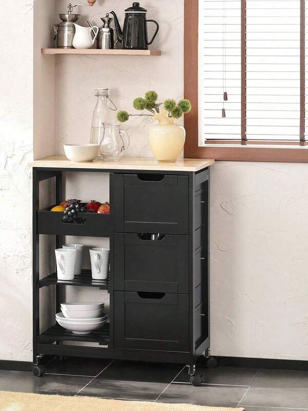 SoBuy FKW79-HG, Kitchen Trolley Cart Kitchen Storage Trolley Serving Trolley With 3 Drawers And Removable Tray, Grey