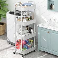 Vehículo utilitario de plástico de plástico de 4 capas con mango, carrito de almacenamiento multifunción, adecuado para oficina, sala de estar, cocina, almacenamiento móvil con ruedas, blanco, negro - Blanco - Ver 4