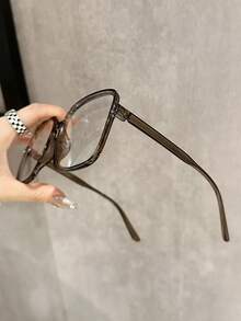 1 件女士多色塑料超大方形全框平面镜片经典色调基本款休闲四季现代简约风格透明眼镜组合适合办公室装扮、阅读、街头摄影、日常生活、商务休闲女士时尚配饰 - 無色 - 查看 4