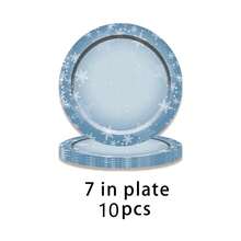 Set de 60 piezas de vajilla con temática de copos de nieve azules sin plástico, suministros para fiestas navideñas felices, platos de papel de 9"/7", platos de postre, vasos para bebidas, tazas de café y servilletas - Multicolor - Ver 8