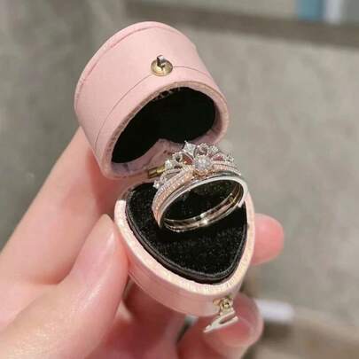 2Pcs Women's Fashion Zirconia Crown Wedding Ring Set, Suitable For Valentine's Day, Vacation, Commuting, Dating, Party, Weddings, Engagements, Proposal Rings, Suitable For Wife, Girlfriends, Mothers' Birthdays, Anniversary, New Year Gifts, Suitable For All Seasons