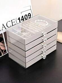 1pc, 7 Compartments 5 Layers Velvet Jewelry Box Drawer-Style Jewelry Box Ring Box Earring Storage Box Drawer-Style Jewelry Storage Box,3 Layers Clear Plastic & Velvet Drawers Jewelry Storage Box
