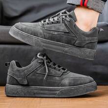 (Size Runs Small) Men's Solid Gray Front Lace-Up Skateboard Shoes, Minimalist Style With Splicing Details, Round Toe Low-Top Sneakers
