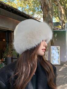1pc Women Winter Furry Hat, European & Korean Style Warm Headwear, Solid Color Cute & Versatile, Thicker Design - Multicolor - View 9