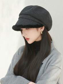 1pc Women's Autumn Warm Windproof Thick Fluffy Edge Octagonal Hat, Painter Cap, Newsboy Cap, Suitable For Daily Use Winter Fall - Fur Brim Octagonal Hat - View 12