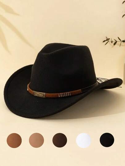 1 bucăți de pălărie unisex din pâslă Western Cowboy, cu accesorii detașabile împletite și din alamă - opțiuni multiple de culoare, lavabilă la mașină, potrivită pentru exterior, petreceri, stil britanic, cadouri, accesorii de petrecere, o pălărie versatilă și la modă
