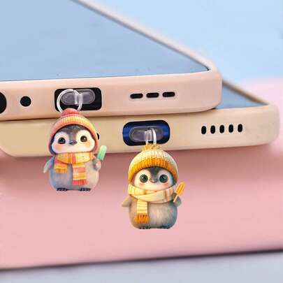 ปลั๊กพอร์ตชาร์จอะคริลิกป้องกันฝุ่น รูปเพนกวินน่ารักกินไอศกรีม 1 ชิ้น จี้ห้อยสร้างสรรค์สำหรับโทรศัพท์ iPhone, Android, Type-C เคสโทรศัพท์ตกแต่งสำหรับเด