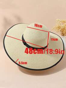 1pc Women Straw Hat With Random Width Black Rim, Spring/Summer Beach Travel Sun Protection Wide Brim Vacation Hat