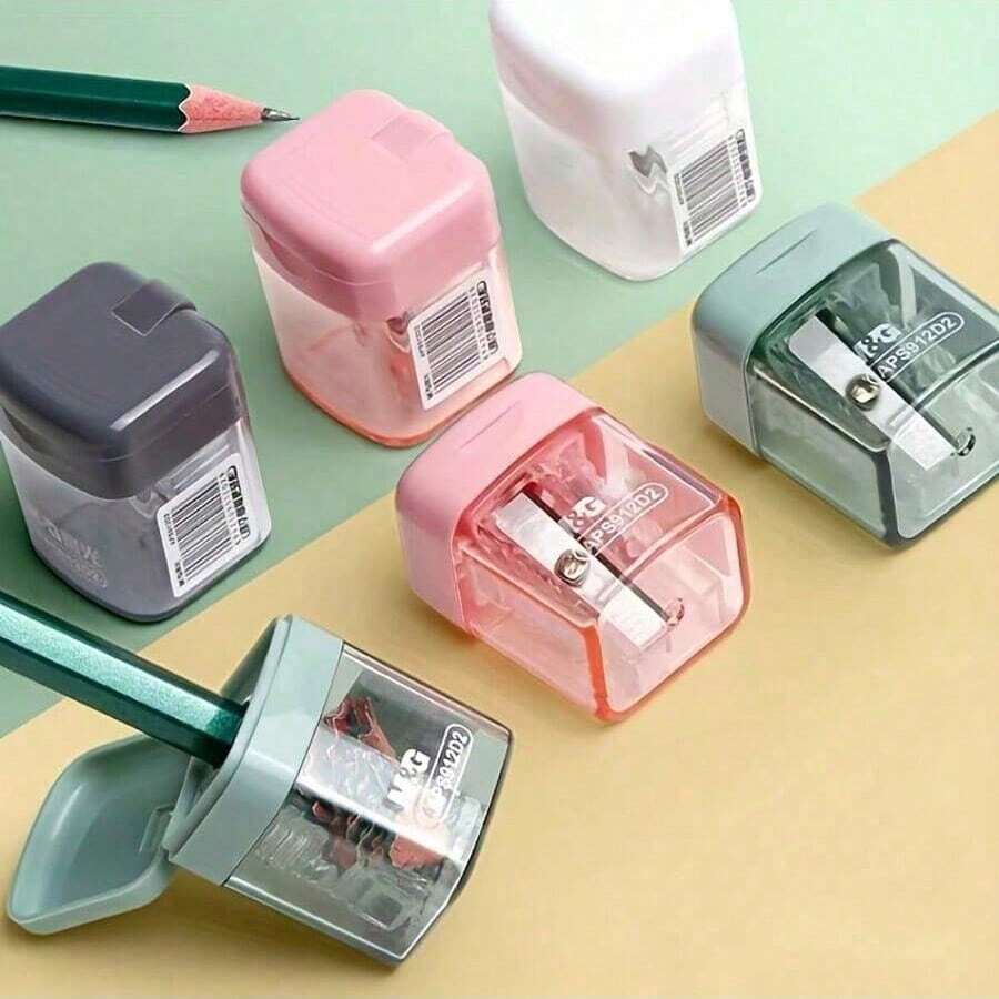 一体式铅笔刀，单孔高级学生铅笔刀，锋利无比，耐用易清洁，带盖子防止杂乱，紧凑型设计，适合办公室和家庭使用的桌面文具，简约时尚的晨光铅笔刀，单孔小学生手动铅笔刀，眉笔刀