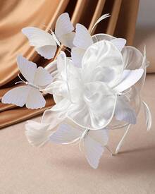 Organza Fascinators Hats - Monarch Tea Party Hat With Hairpin, 2025 Derby Headwear - Màu be - Xem 4