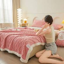 2-Ply Taffeta Sherpa Reversible Throw Blanket, Warm Blanket Suitable For Sofa, Bedroom, Living Room, Multi-Purpose - Watermelon Pink - View 8