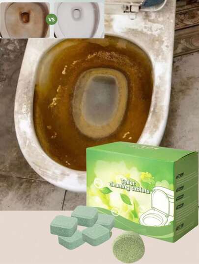 清洁必备！马桶泡腾片，有效去除异味、黄渍、污垢和尿渍。泡腾片快速溶解，分解黄渍和异味。