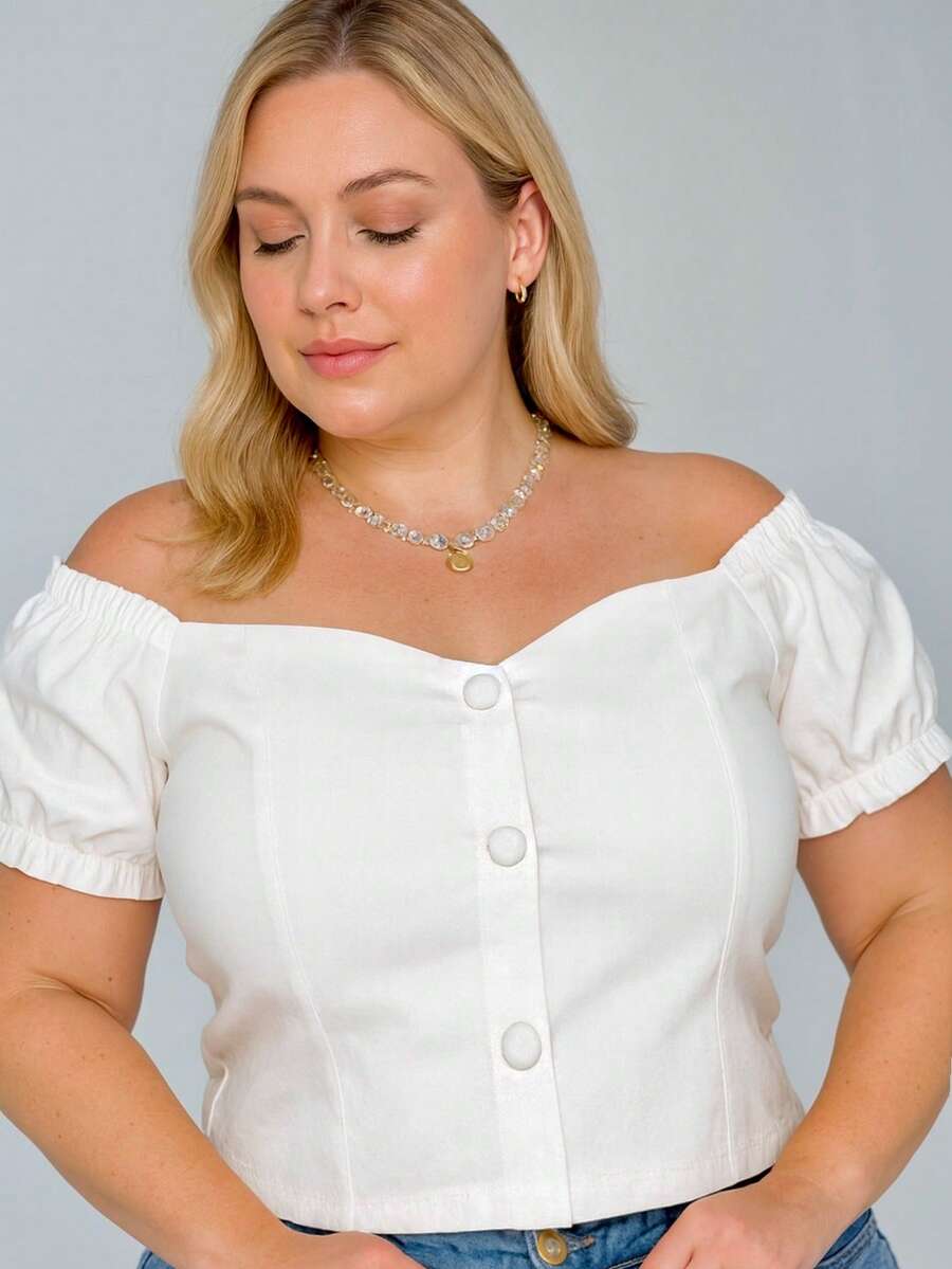 Plus Size Blouses - Apricot - View 1
