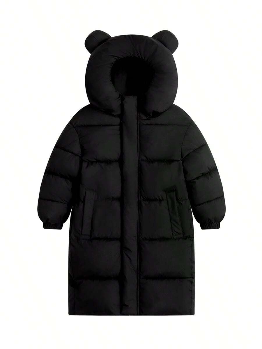 儿童及膝连帽外套；适合寒冷天气的男童和女童大衣