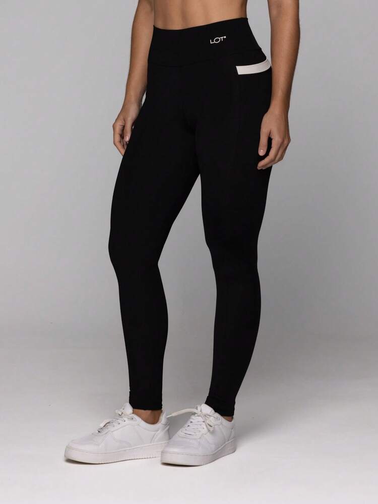 LOT FITNESS Black Polyamide Leggings With Pocket, Polyamide Gym, Women's Flower Duo Collection - 黑色 - 查看 5
