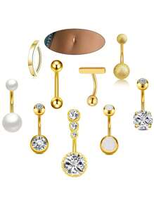 9 قطع حلق بطن من الصلب المقاوم للصدأ مرصع بحجر CZ للنساء، مجموعة مجوهرات ثقب البطن والأجسام،أقراط مفصلية للهدايا وحفلات'