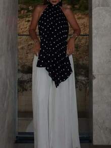 Áo kiểu nữ DEEKA thời trang gợi cảm hở lưng chấm bi cổ yếm, hàng mới về mùa hè, màu đen. - màu đen - Xem 3