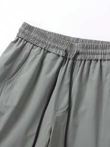 男士宽松工装裤，拉链口袋和侧抽绳腰部，男士秋季户外服装，男士多口袋抽绳腰部直筒休闲裤，返校 - 橄欖綠 - 查看 4