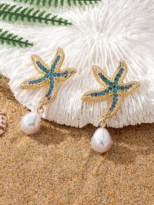 1 Đôi bông tai hình sao biển và ngọc trai thời trang hình học - Nhiều màu - Xem 2