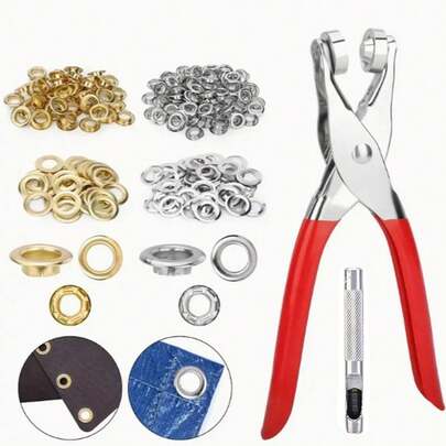 Conjunto de Alicates Furadores de Ilhós Metálicos Multitamanho 402-1 peça, Ferramenta Manual de Pressão para Ilhós e Botões de Pressão Dourados/Prateados, Ferramenta Manual de Rebitagem DIY, Adequada para Cintos de Couro, Sapatos, Bolsas, Envelopes, Suprimentos de Reparação Artesanal, Múltiplas Quantidades Disponíveis