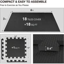 AIRHOP 18 Tiles Gym Floor, EVA Foam Puzzle Gym, High-Density Interlocking Foam Floor Tiles Home Gym, Workout Garage Kitchen Flooring - 黑色 - 查看 11