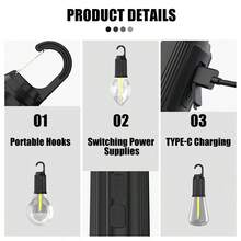 1PC New Portable Camping Lantern – Rechargeable Retro Waterproof LED Tent Light With Hook, Ultra-Light For Outdoor Emergency, Hiking, Ambience (Bulb Style) - Multicolor - View 9