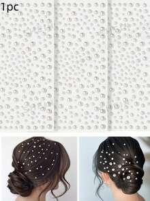 1 Sheet 3D Faux Pearl Stickers Jewels Stickers Self Adhesive Stickers Rhinestone Decoration,Faux Pearl Stickers Hair Decoration DIY Decorative Accessories, Hair Styling Kit, Hair Tool Kit, Home Beauty Women Accessory Gifts ,Hair Styling Tools - White - View 1